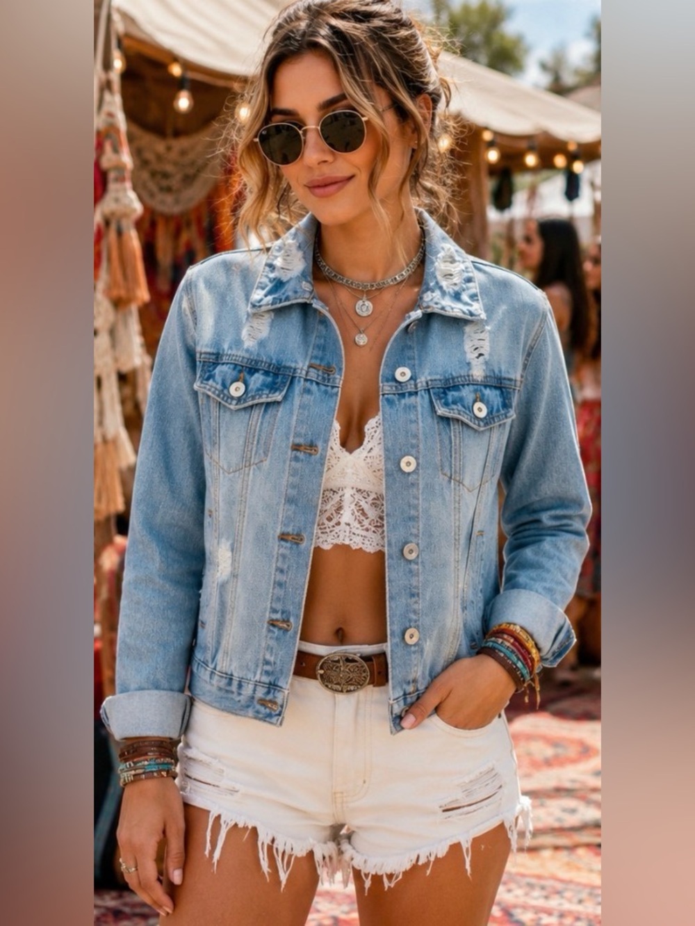 Ci Sono Distressed Denim Jacket Small Light Wash Button Front Jean Jacket